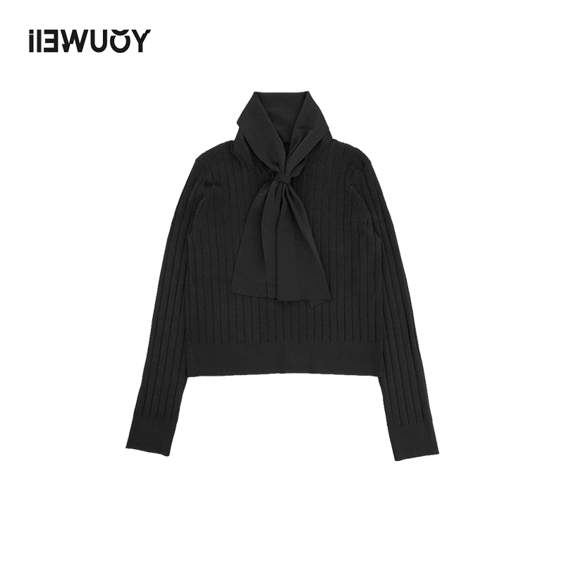 有尾YOUWEI秋冬短款打底长袖百搭光泽坑条系带针织衫Y2023402毛衣