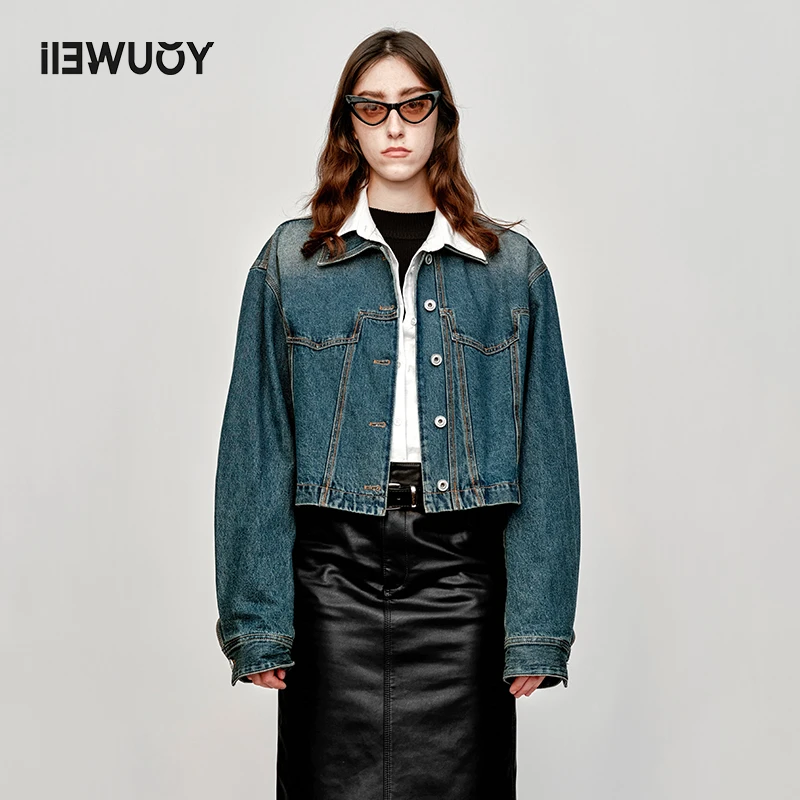 有尾YOUWEI复古牛仔休闲时尚百搭翻领水洗短夹克 Y2323325长袖