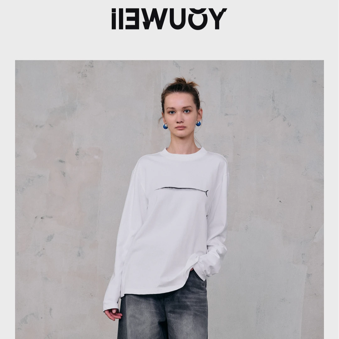 有尾YOUWEI电鳗印花长袖T恤Y1224411运动白色时尚休闲百搭打底衫