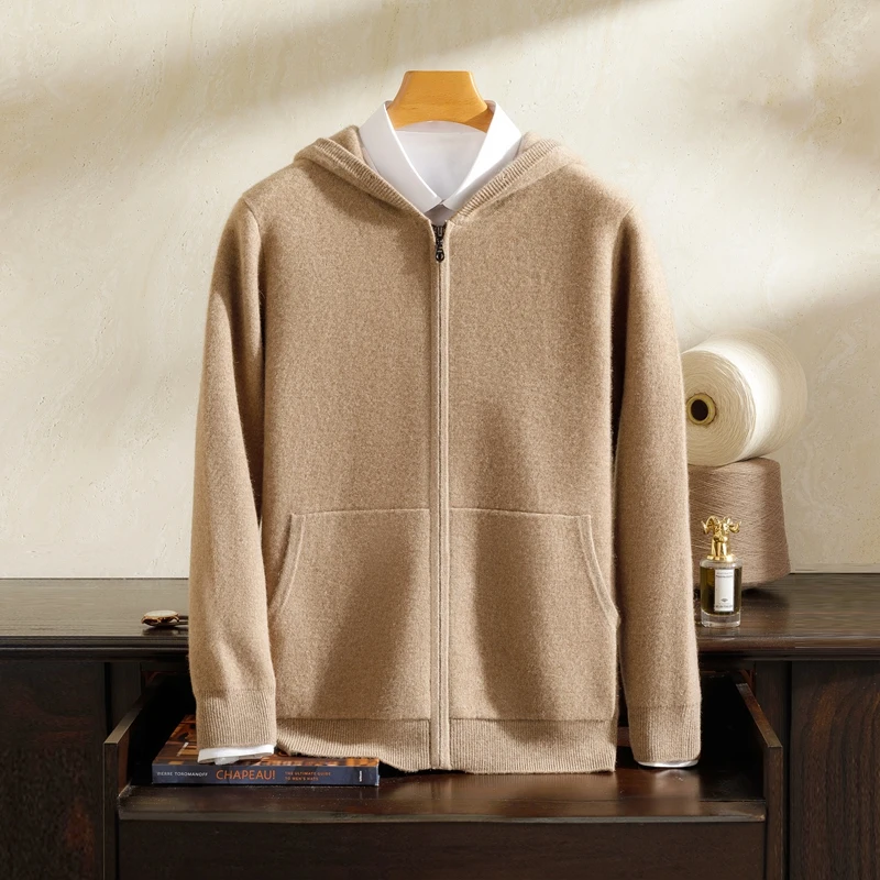 男士空气层加厚羊绒衫大码连帽针织带帽百搭宽松时尚冬季保暖休闲