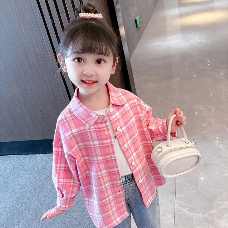 女童格子衬衫春秋新款长袖洋气秋季宝宝中小儿童上衣春装衬衣