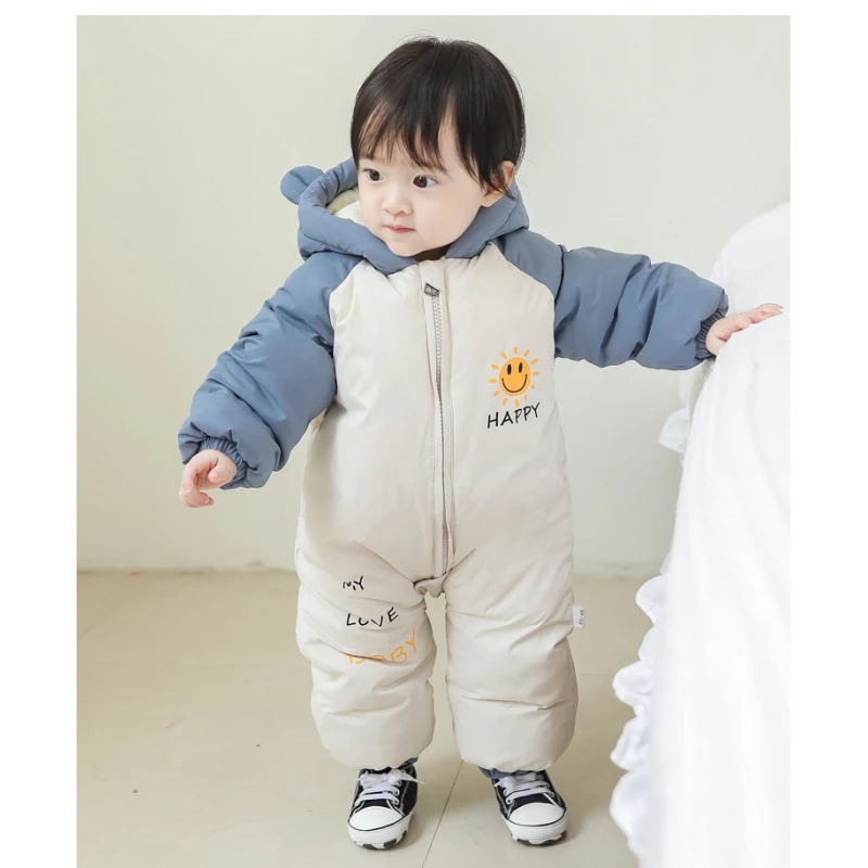 婴幼儿连体衣加绒加厚新生儿宝宝冬季外出服1-2岁连体抱衣爬行服
