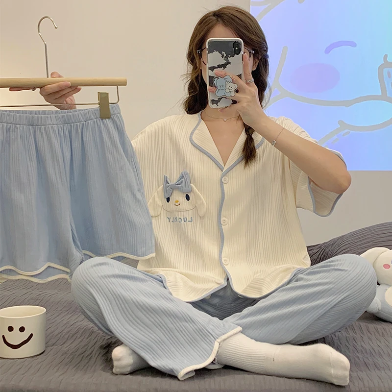 玉桂狗三件套睡衣女夏季短袖可爱日系ins网红卡通宽松家居服套装