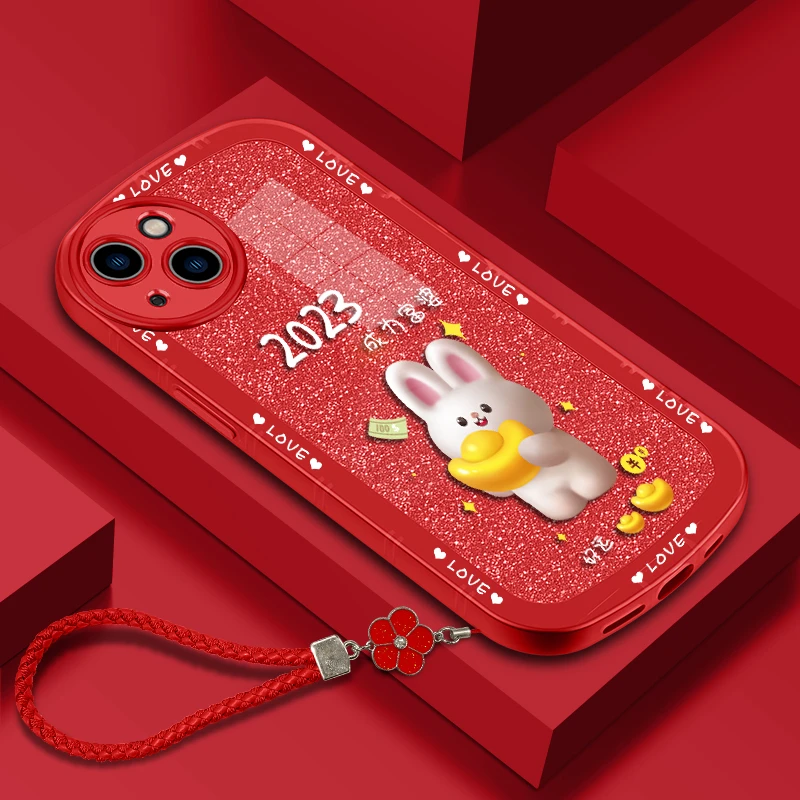 适用【苹果/华为/vivo/oppo/小米】兔年富婆中国红手机壳硅胶全包