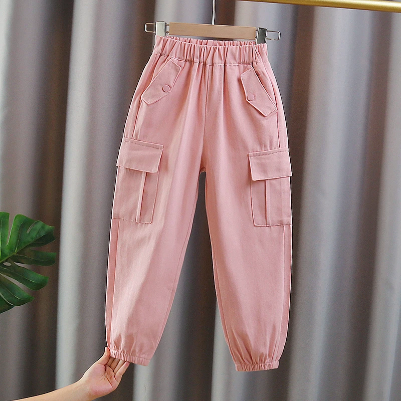 女童工装裤春秋2023新款中大童韩系休闲儿童网红运动宽松束脚长裤