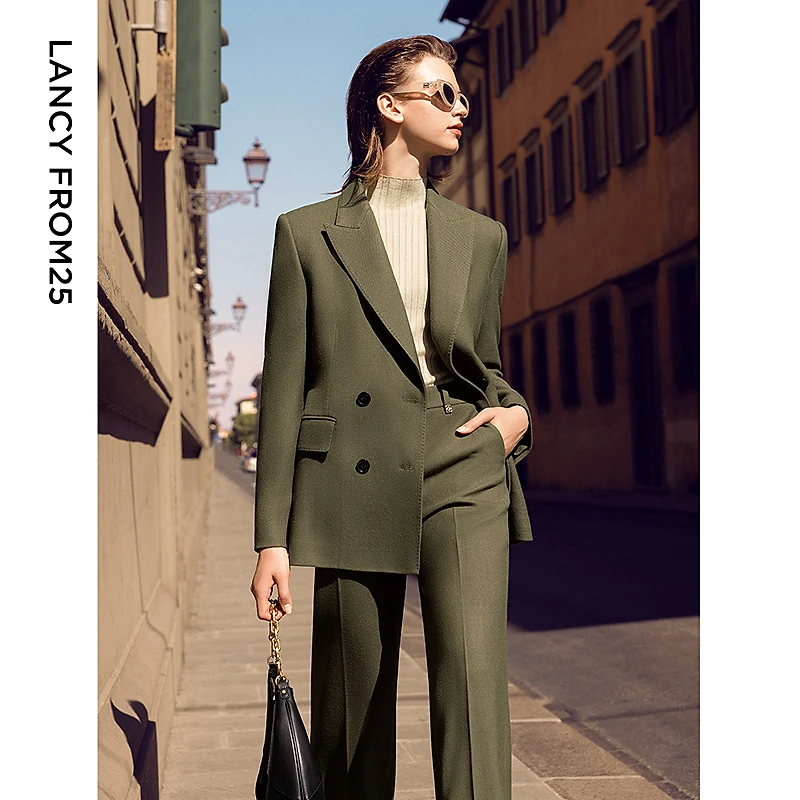 朗姿纯羊毛西服高级感正装秋季2024年气质设计感新款女士独特西装