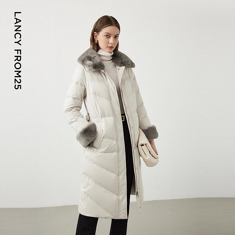 朗姿獭兔真毛毛领90鹅绒服女2024冬新款长款加厚羽绒服外套大衣