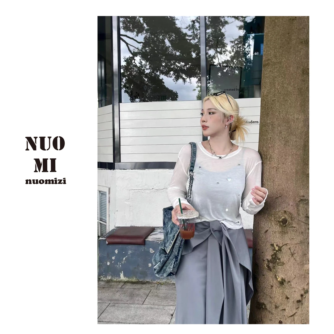 ZOZ糯米子【白雾清晨】 薄款微透亮片长袖T恤夏季