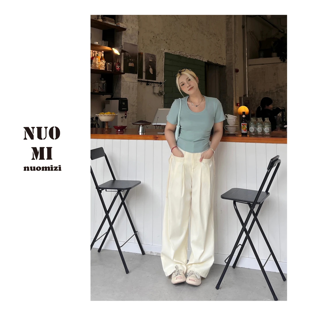 ZOZ糯米子【小白裤】 港式复古设计感绑带夏季小众直筒阔腿休闲裤