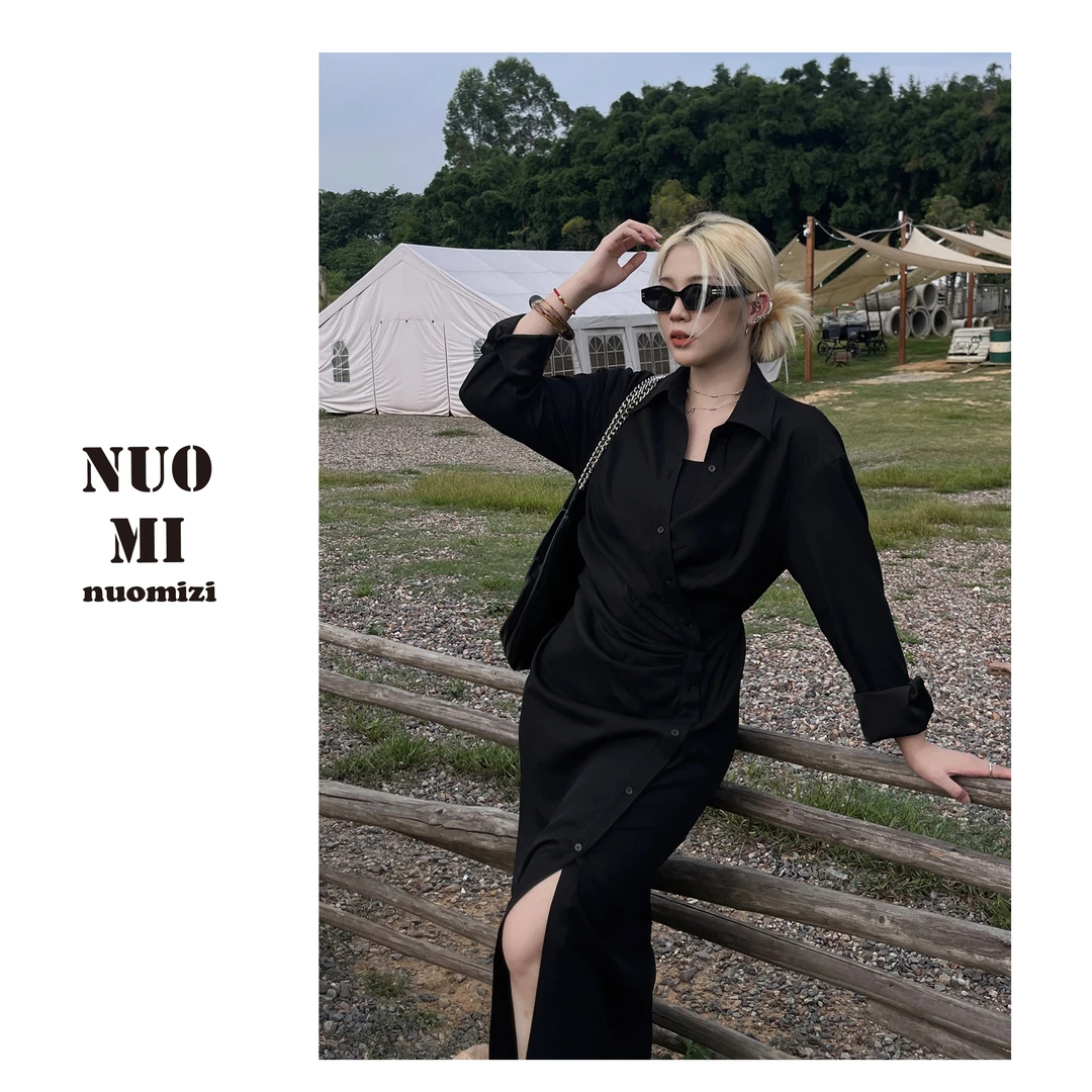 ZOZ糯米子【赫尔姐姐】褶皱设计气质收腰显瘦开衩连衣裙