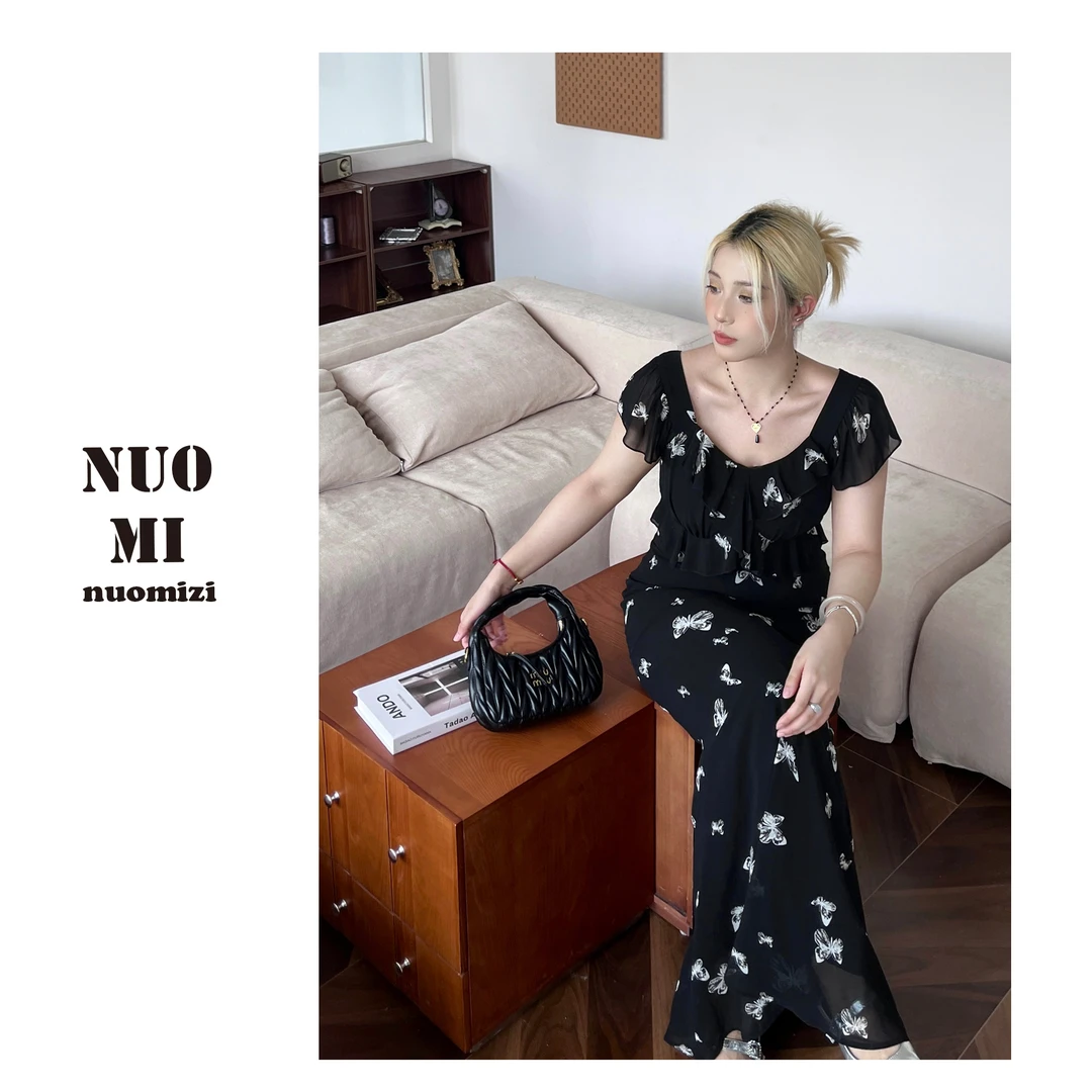 ZOZ糯米子【夏夜蝶影】飞飞袖蝴蝶夏季新款长裙气质高级感连衣裙