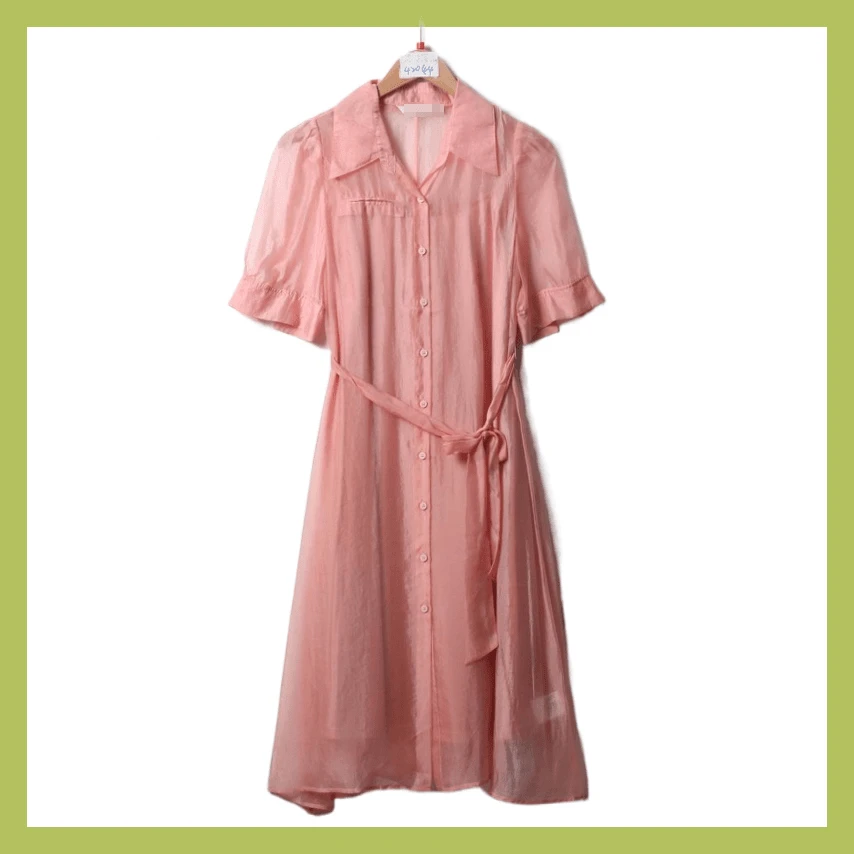 42044【品牌单】好甜美~女士夏季新款简约系带连衣裙