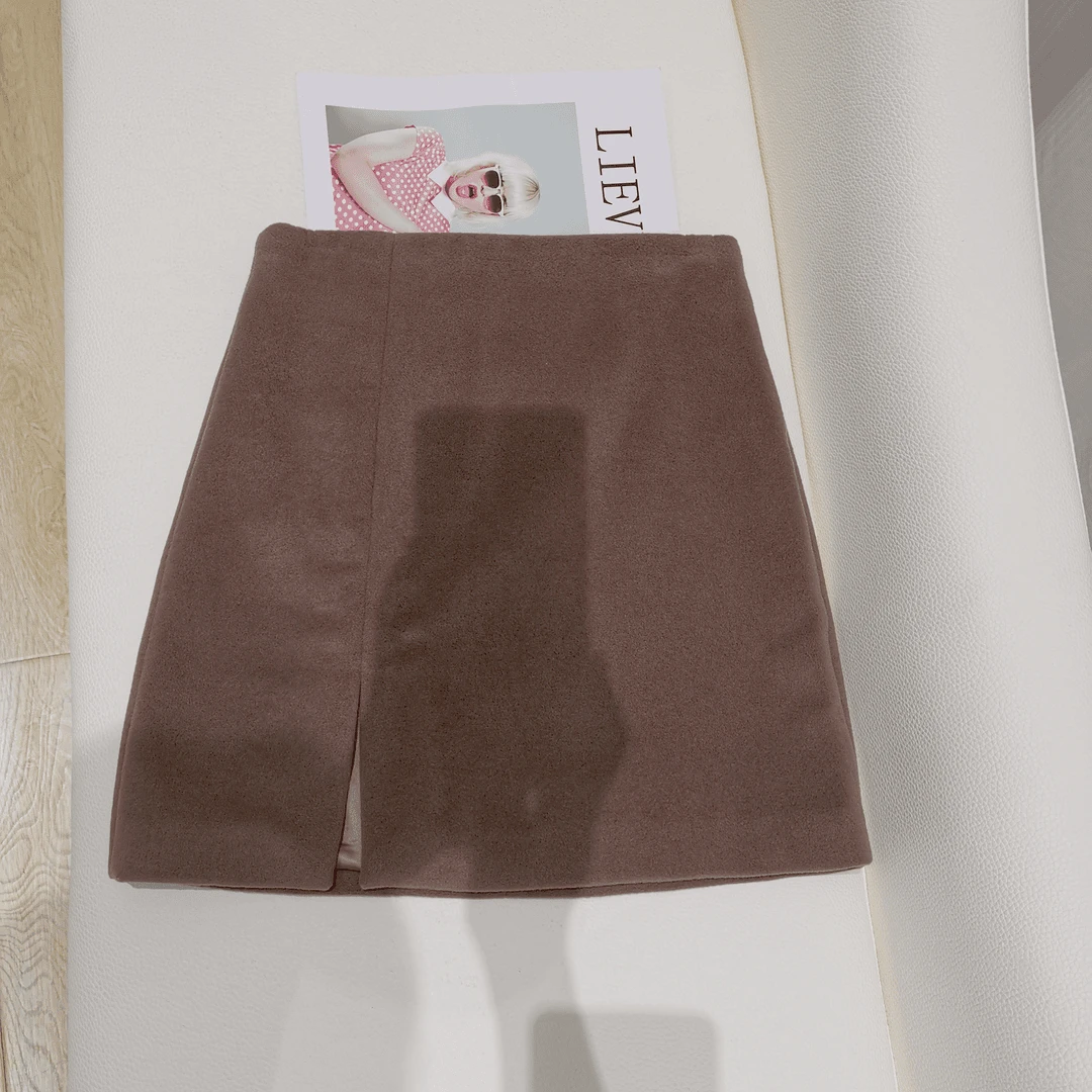 A-9793 品质柜货！显瘦百搭！女式秋冬A字高腰毛呢包臀女士半身裙