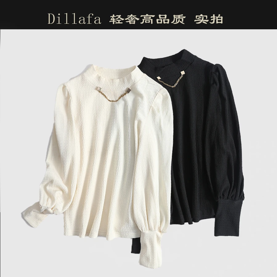 11165  质感不起球！时尚长袖气质提花打底小衫衬衫