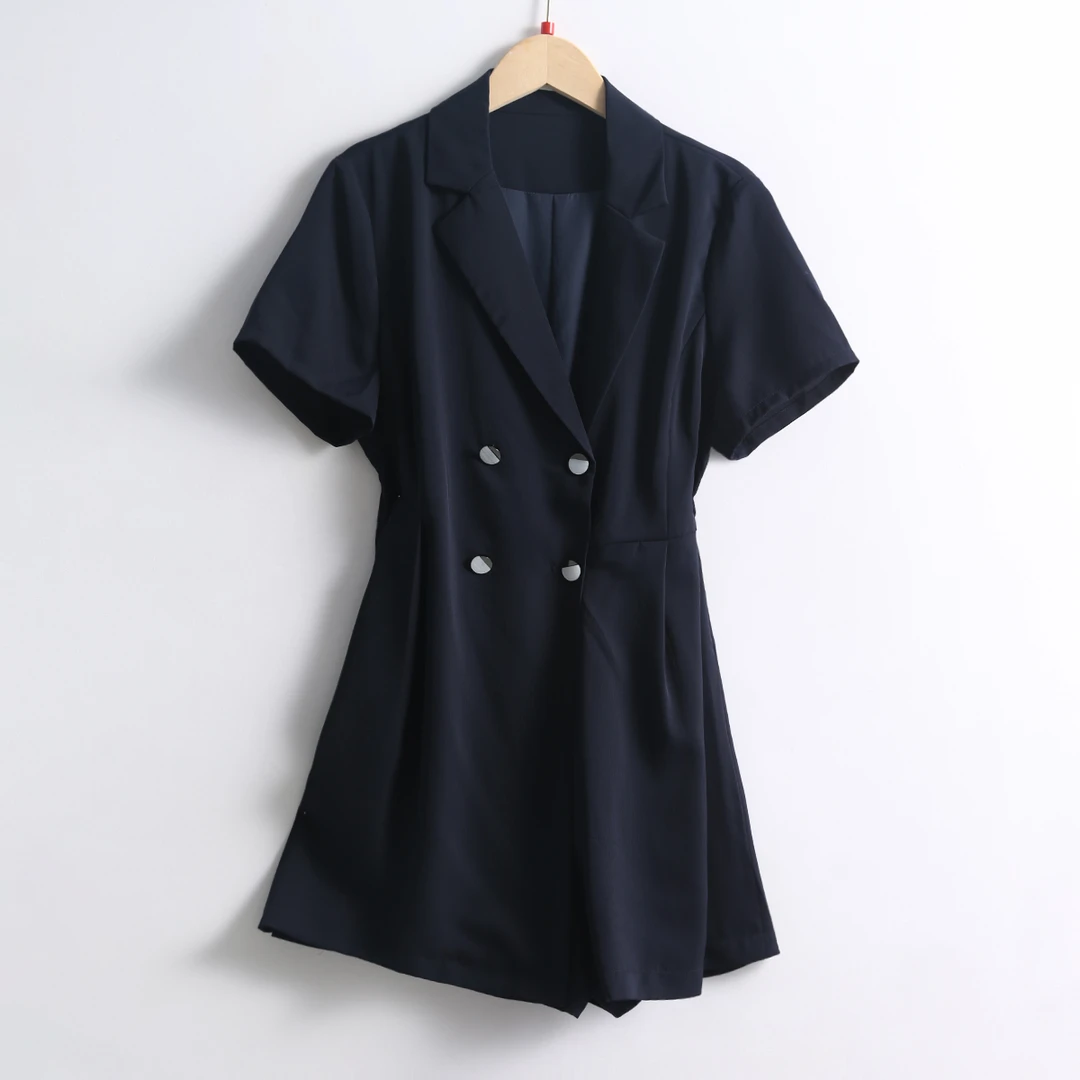 21225  柜货！ 时尚气质休闲显瘦女式夏日藏青色西装连体短裤