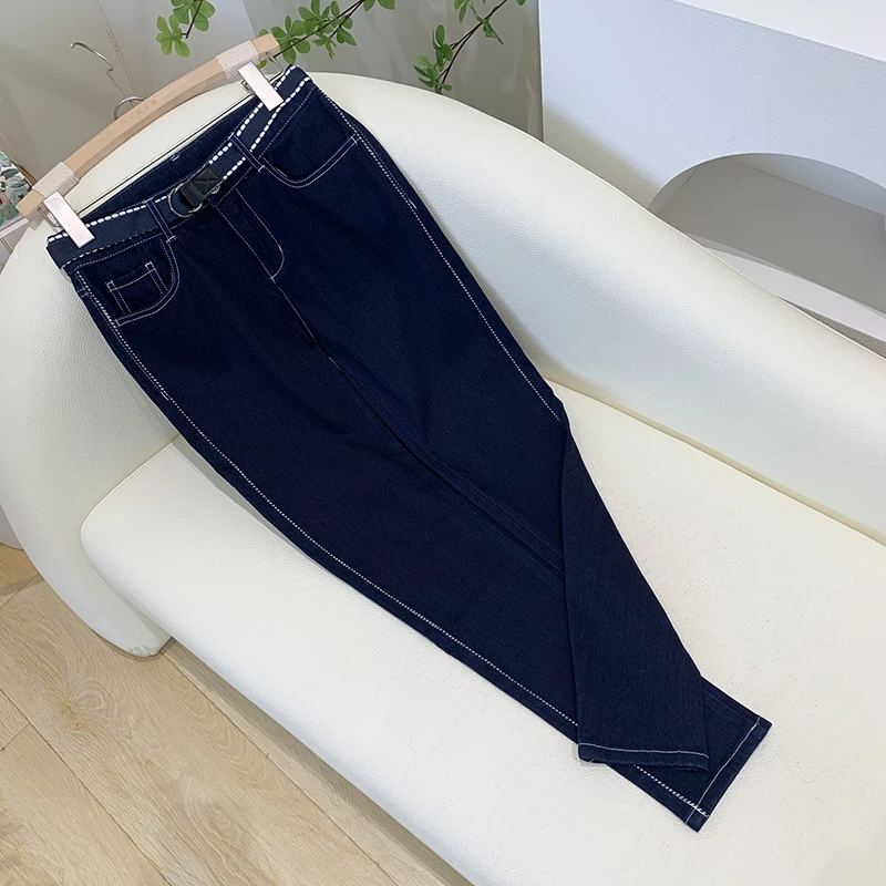 49291 含腰带！质感超赞！棉！女式春夏弹力女款小脚牛仔裤