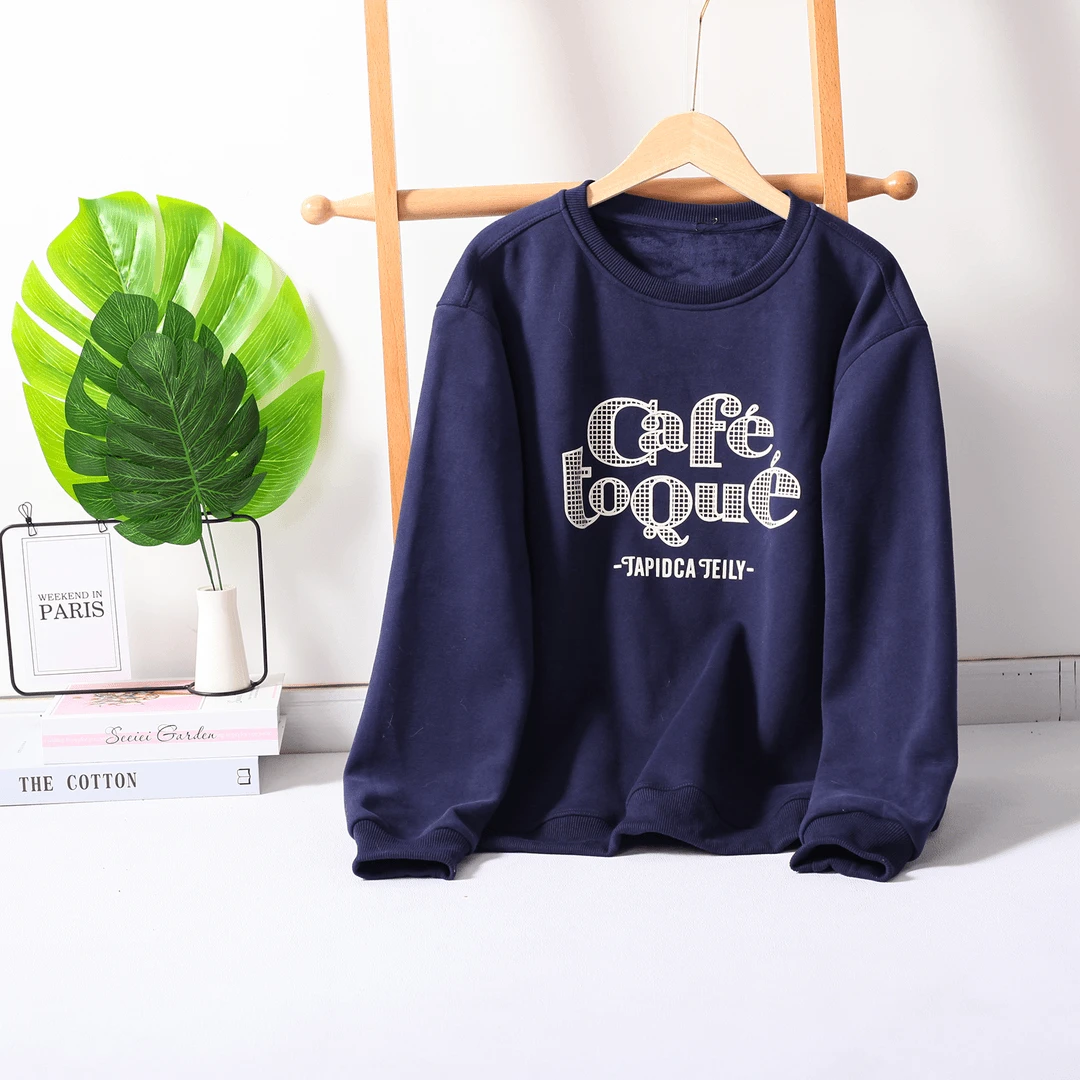 38120 软糯亲肤！女式秋冬潮牌宽松慵懒风字母印花加绒圆领卫衣