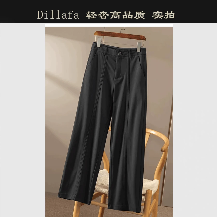 9951「奢-纸片裤」时髦显瘦又凉快！绗缝纵线夏女高腰宽松休闲裤