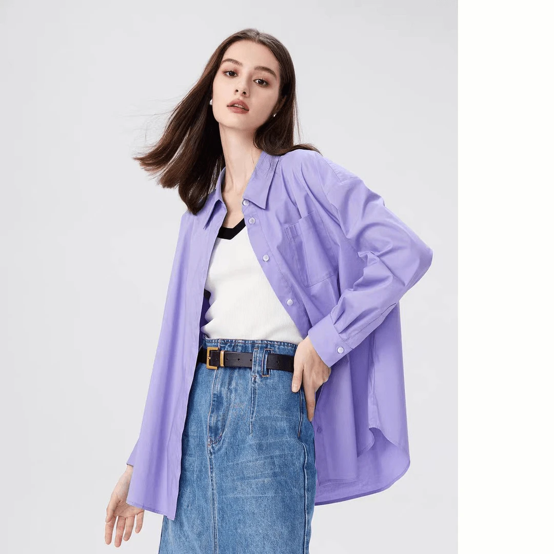 01035 线下高货！进口面料！百搭！女气质时尚慵懒港风休闲纯色衬衣