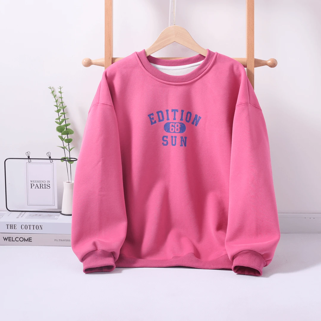 32203 软糯舒适！女式秋冬韩版时尚印花加绒圆领休闲卫衣