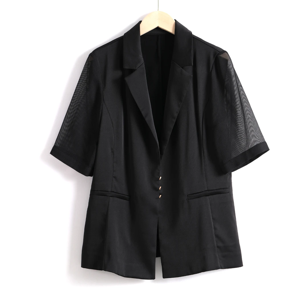 3678  简约百搭！ 女式夏季网纱短袖西装外套