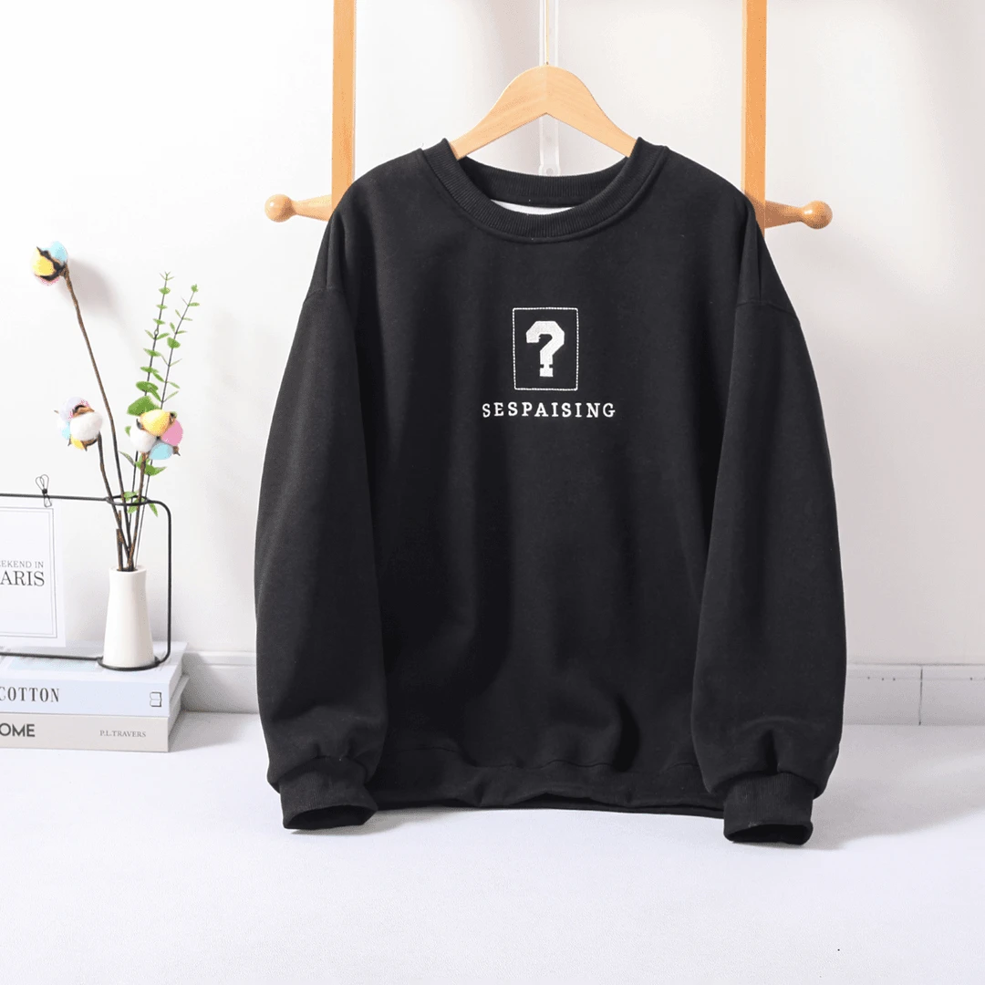 32168 软糯亲肤！女式秋冬韩版休闲宽松加绒刺绣圆领卫衣