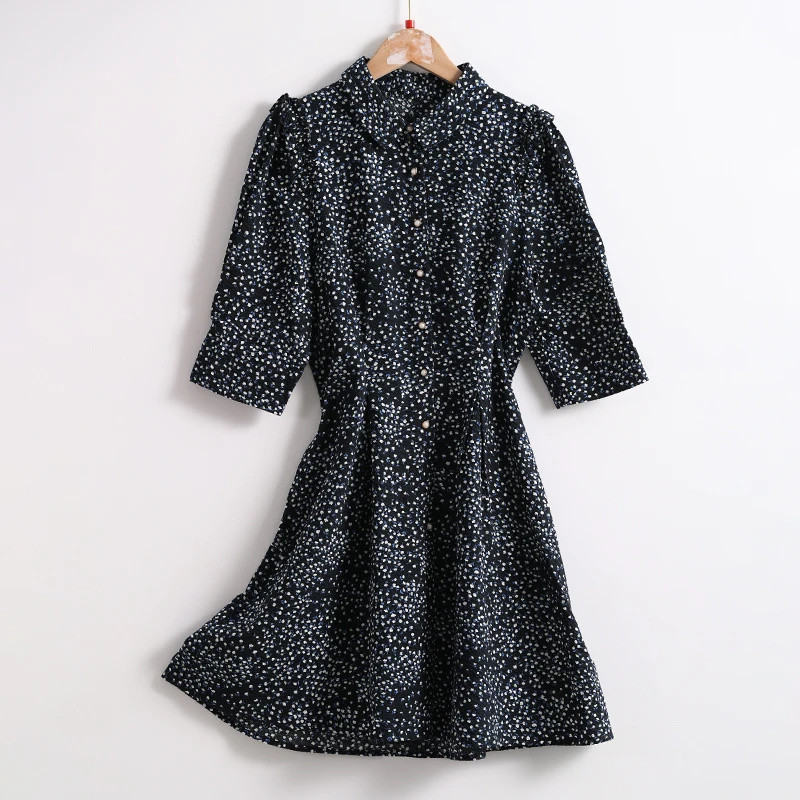 05292  柜货！  显瘦气质女式夏日碎花泡泡短袖收腰连衣裙