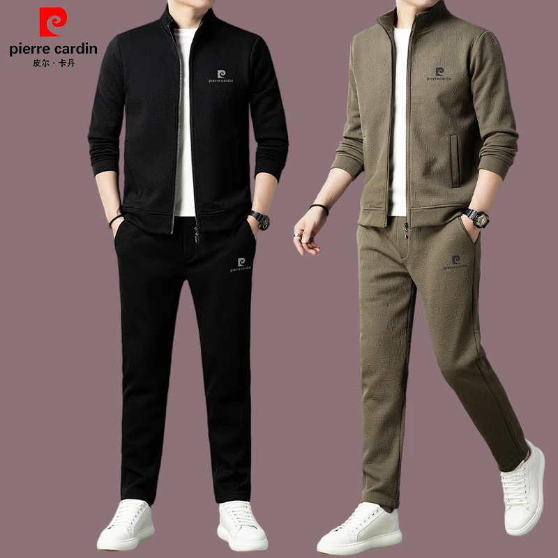 皮尔卡丹正品男士时尚大码套装春秋季男运动外套潮流跑步立领帅气