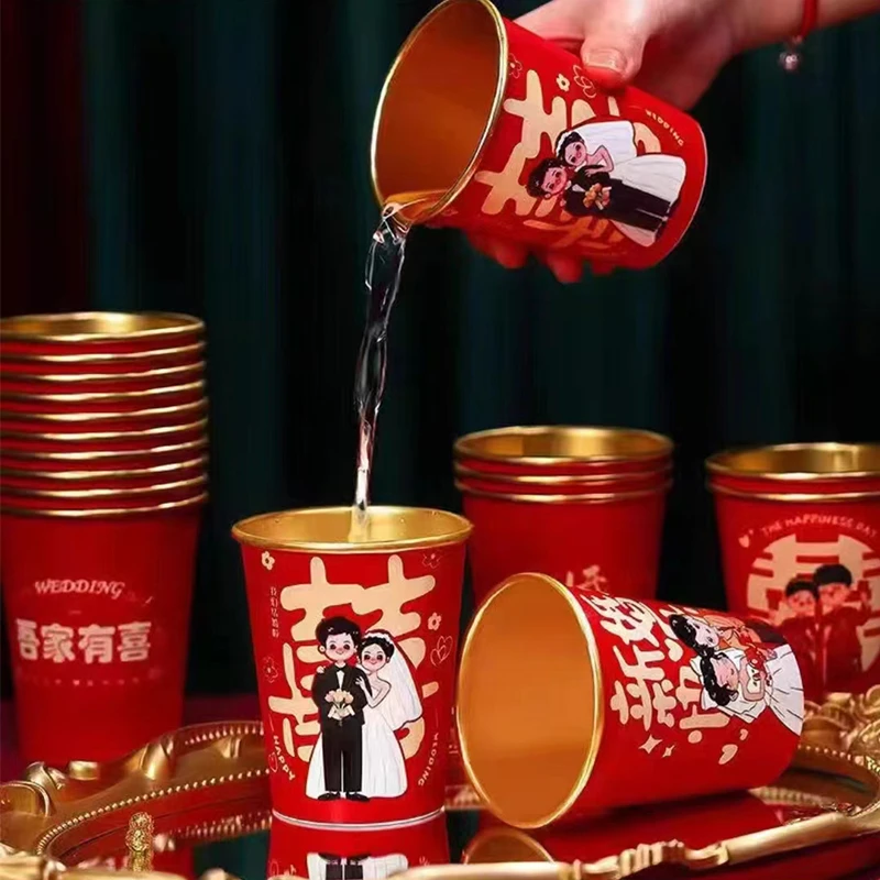 【吾家有喜金箔纸杯】婚礼婚庆加厚喜事一次性隔热防烫杯M108