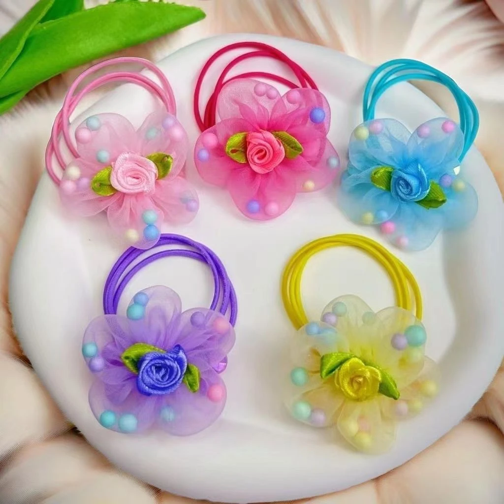 儿童仙女花朵头绳公主发饰扎马尾丸子头发圈流行发绳表演跳舞J348