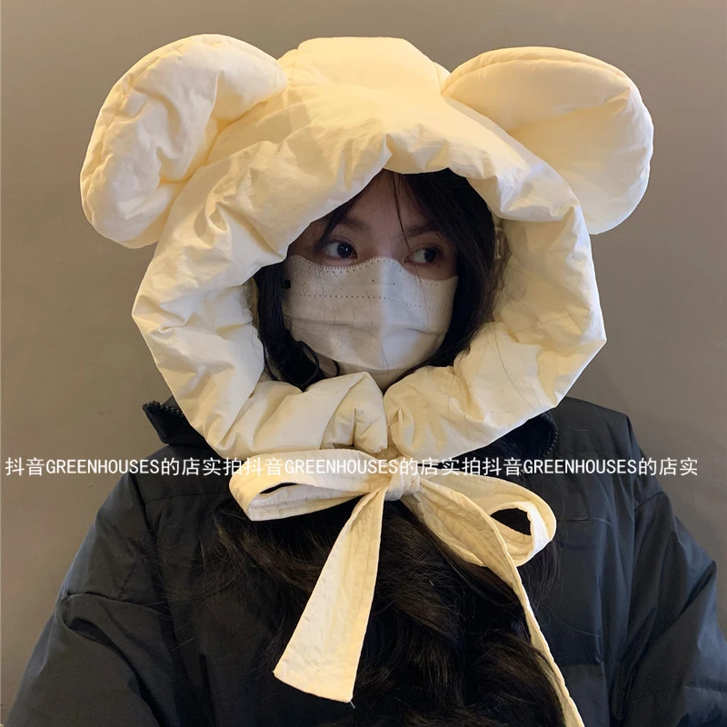 GREENHOUSES米奇大耳朵帽子女轻盈保暖护耳绑带骑行包头雷锋帽潮