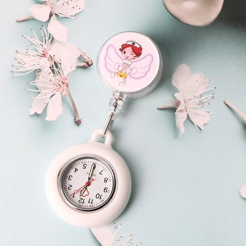 卡通护士表女款学生考试医生用胸怀表硅胶夜光可爱可拉挂表可伸缩