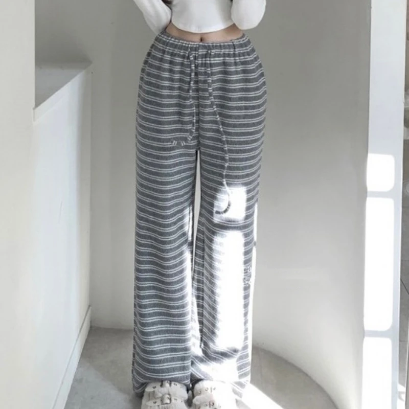 黑白条纹直筒休闲裤女秋冬新款阔腿裤高腰显瘦垂感慵懒百搭长裤
