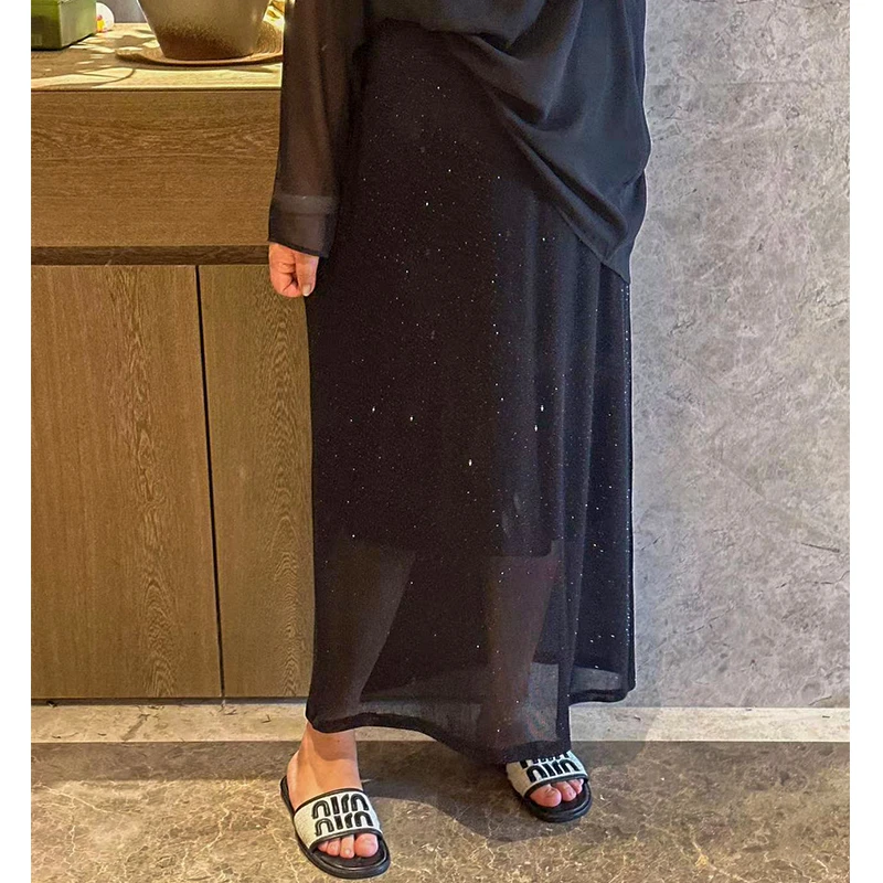 【星空半裙】录途大码女装2024新款220斤胖mm显瘦黑色遮肉半身裙