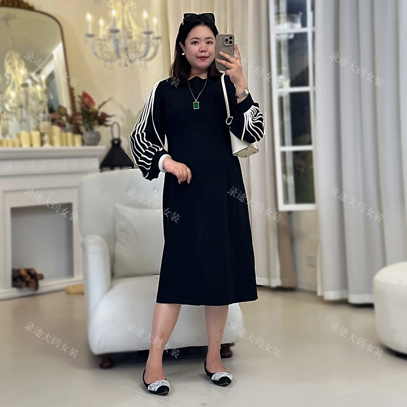 【2025新款】录途大码女装胖mm显瘦减龄连衣裙休闲针织气质23063