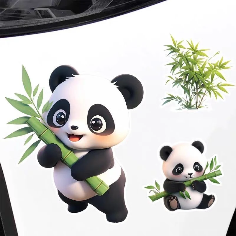 竹子熊猫卡通贴画汽车贴纸装饰划痕遮挡贴电动车遮盖电动车贴纸