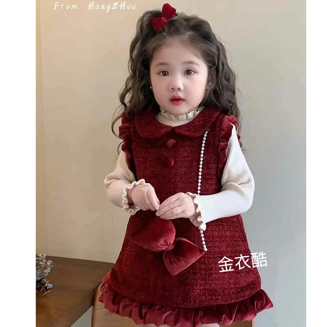 【新疆包邮】JYK新年款翻领蝴蝶结背心裙两件套T140