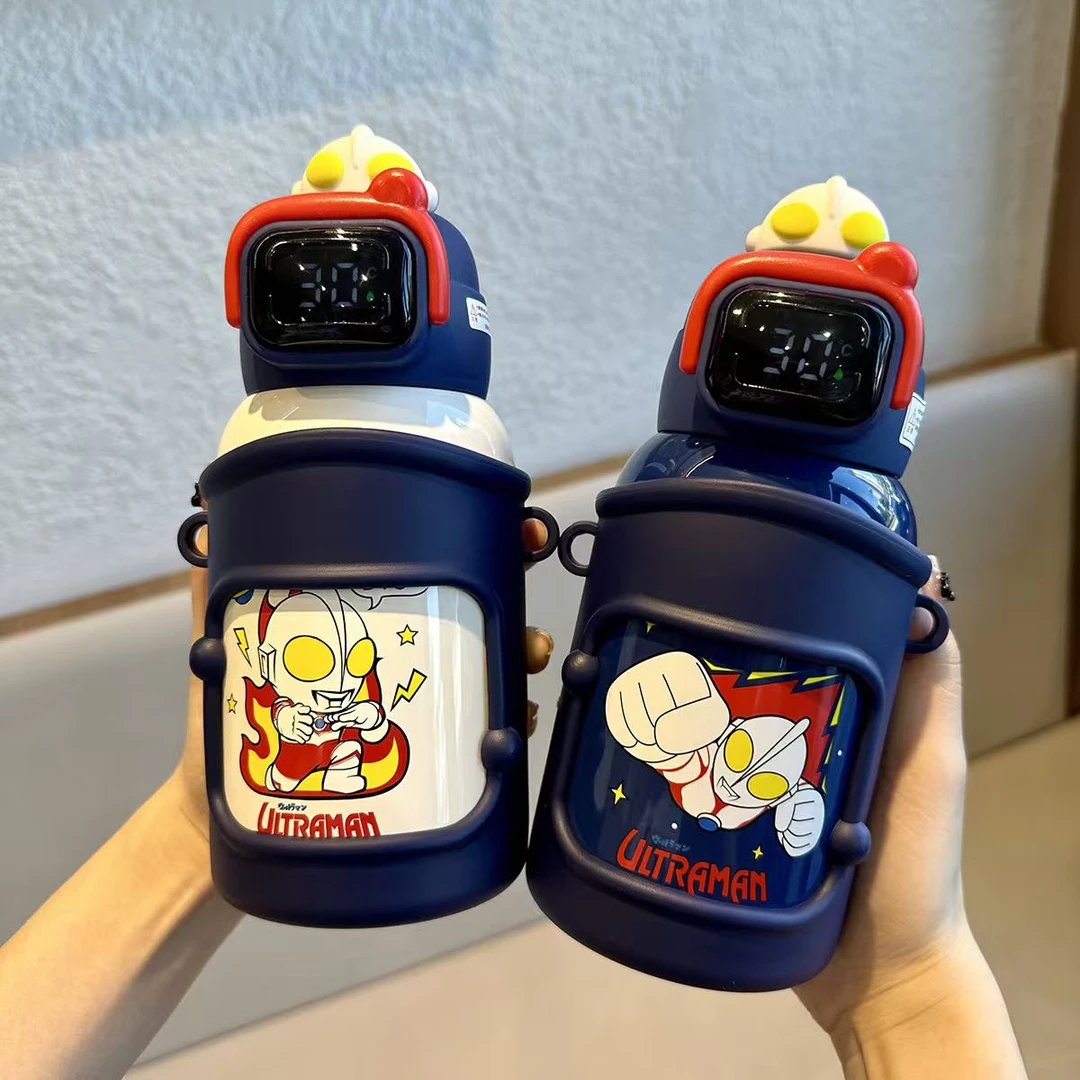 【新疆包邮】新款奥特曼智能显温斜跨吸管保温杯B11