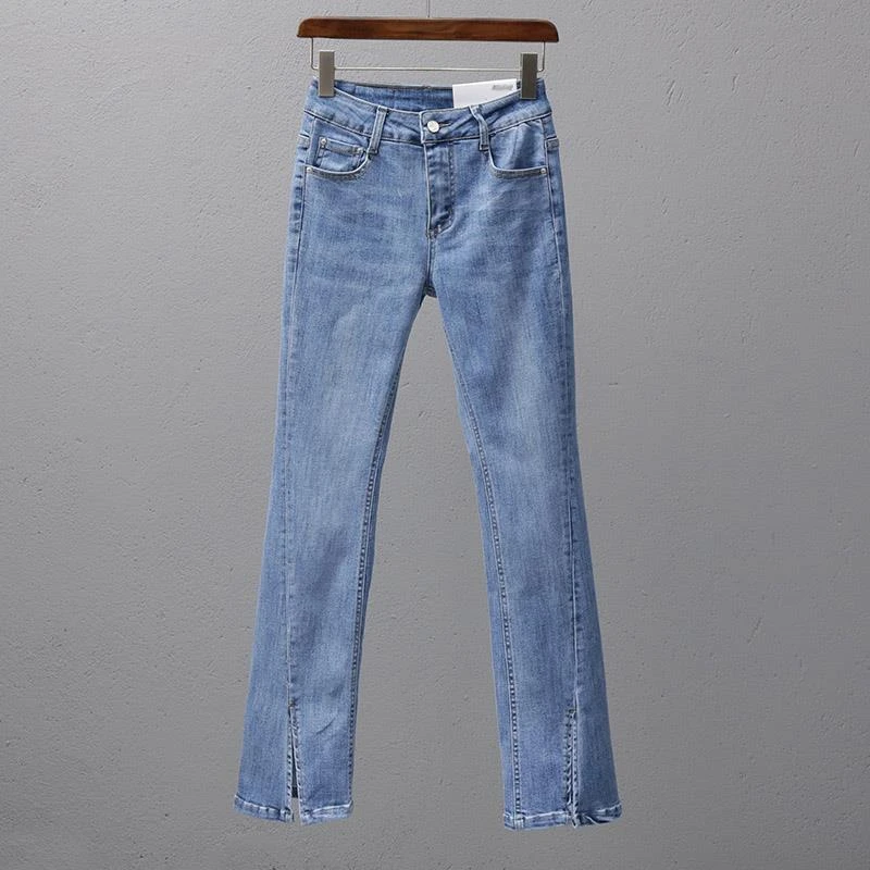 秋季新款显瘦牛仔裤喇叭裤女弹力微喇叭时尚爆款开叉百搭外穿裤子