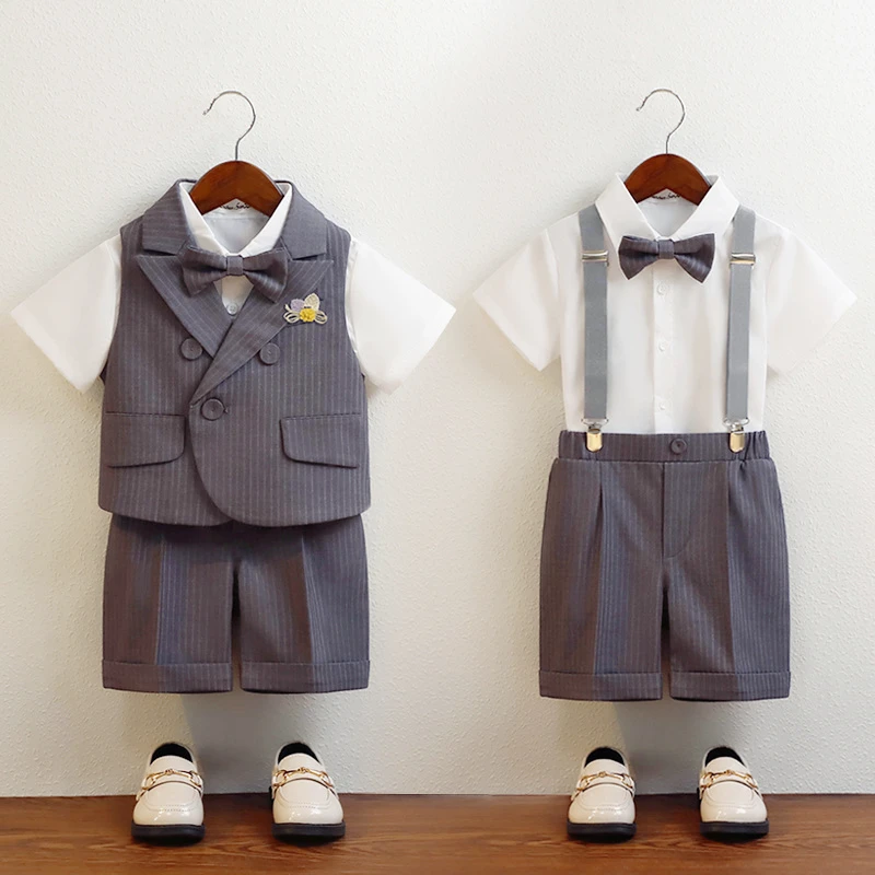 男童小西装套装春夏儿童礼服背带裤宝宝周岁英伦风帅气两件套演出