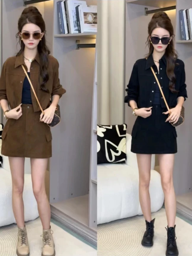 【现货小个子定制】早秋美式复古甜辣风时尚显瘦两件套