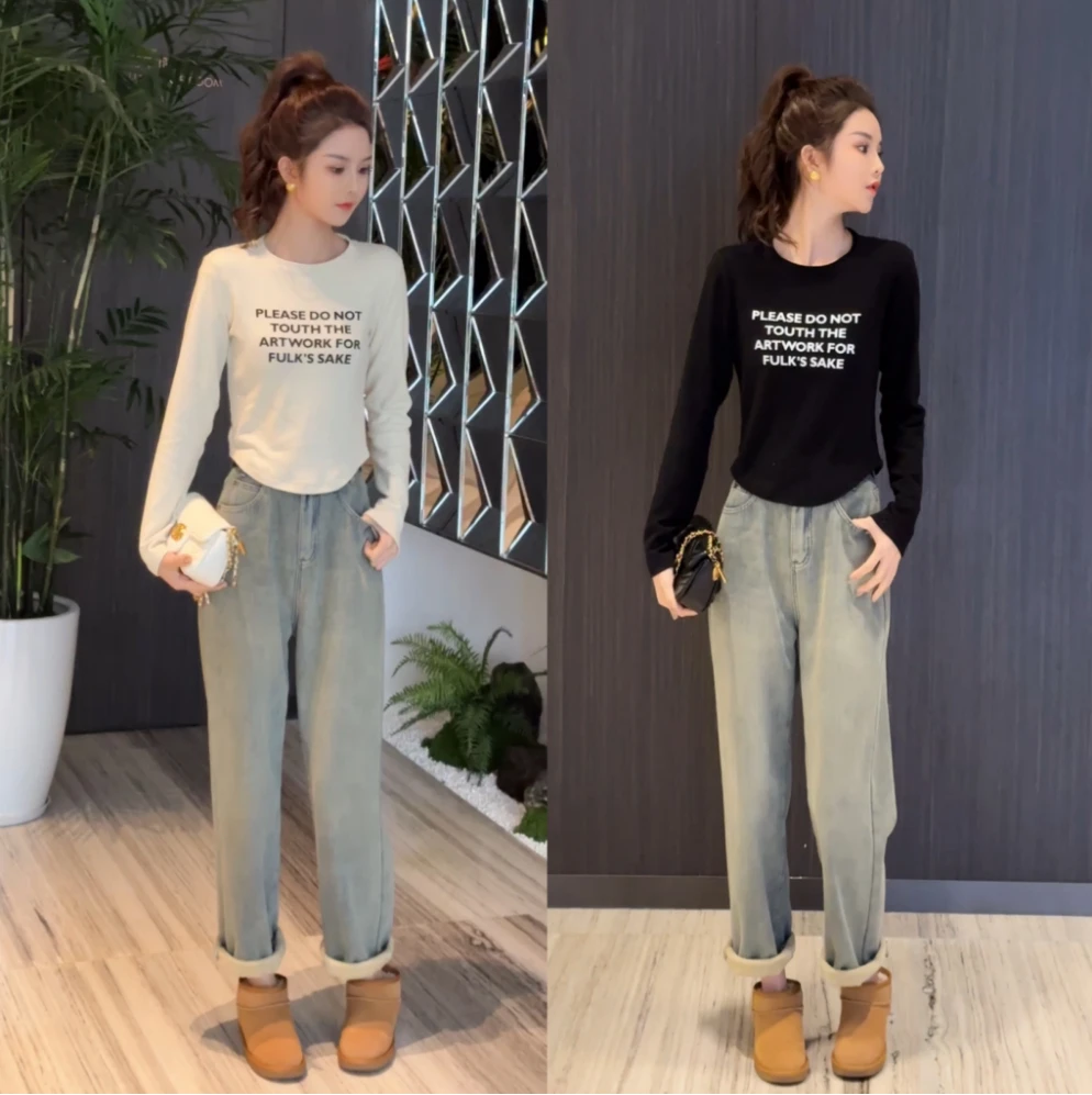 【小巧屋个子定制】新款印花字母高级感别致短款上衣打底衫