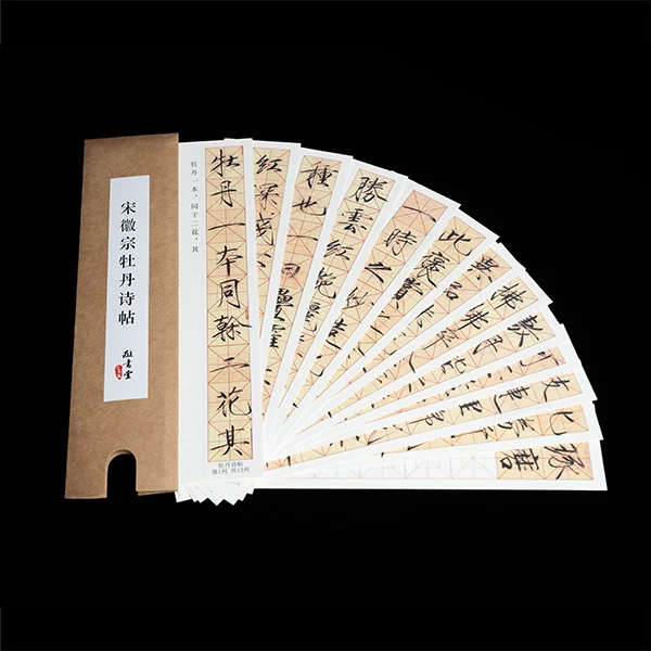 宋徽宗瘦金体牡丹诗帖，回宫格定位练习，近距离临摹字帖卡！