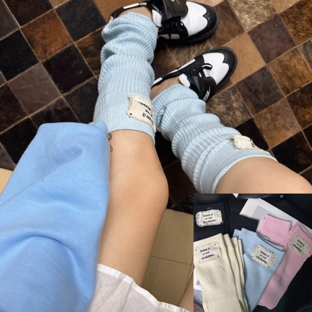 早秋款贴布字母腿套百搭高级轻奢品质ins设计师穿搭街拍网红