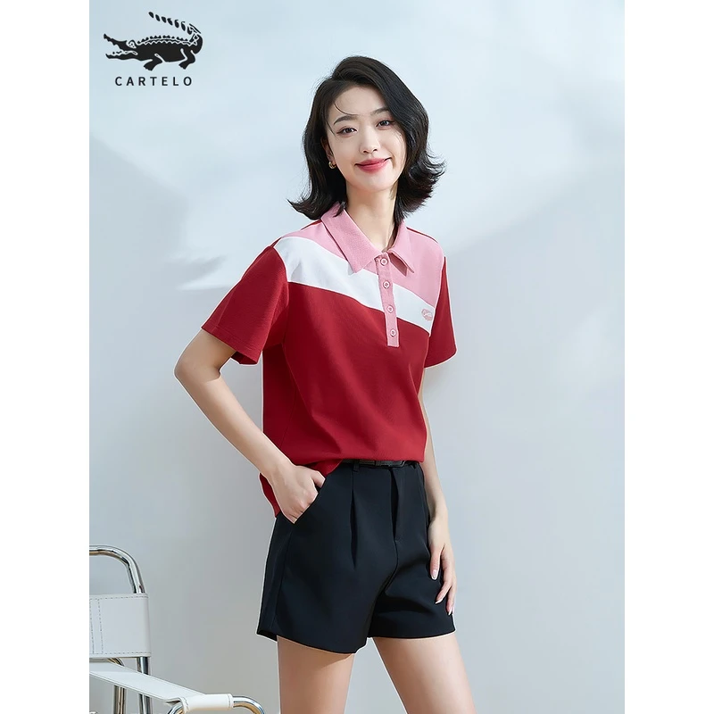 CARTELO LADIES正肩Polo衫T恤女款夏季拼接宽松显瘦撞色翻领短袖