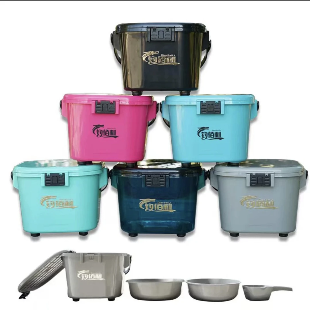 黑坑散炮桶便捷开饵桶饵料桶拉饵野钓装活鱼桶打窝颗粒桶耐用饵盆