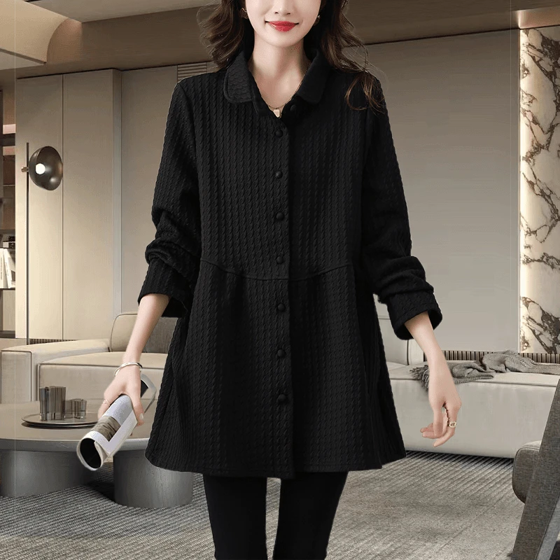 时尚高级感时髦中长款黑色外套2024春秋洋气爆款显瘦气质宽松上衣