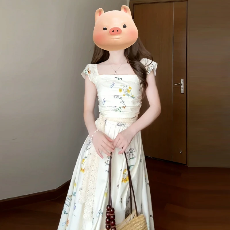 清仓法式小飞袖碎花连衣裙子女夏季2024年新款收腰气质长裙43846