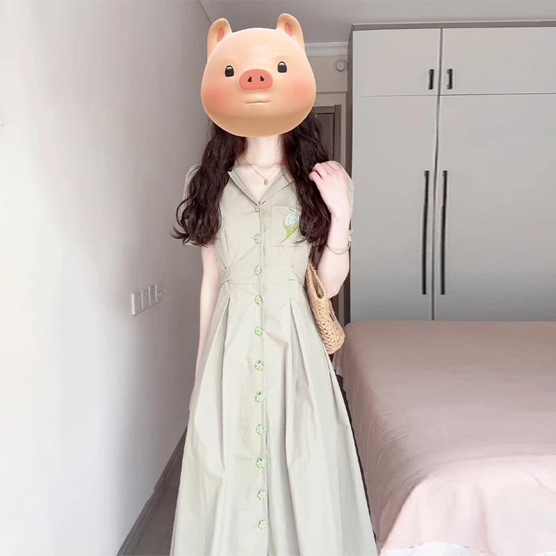 法式衬衫连衣裙2024新款女夏季超好看气质显瘦长裙子高级3924