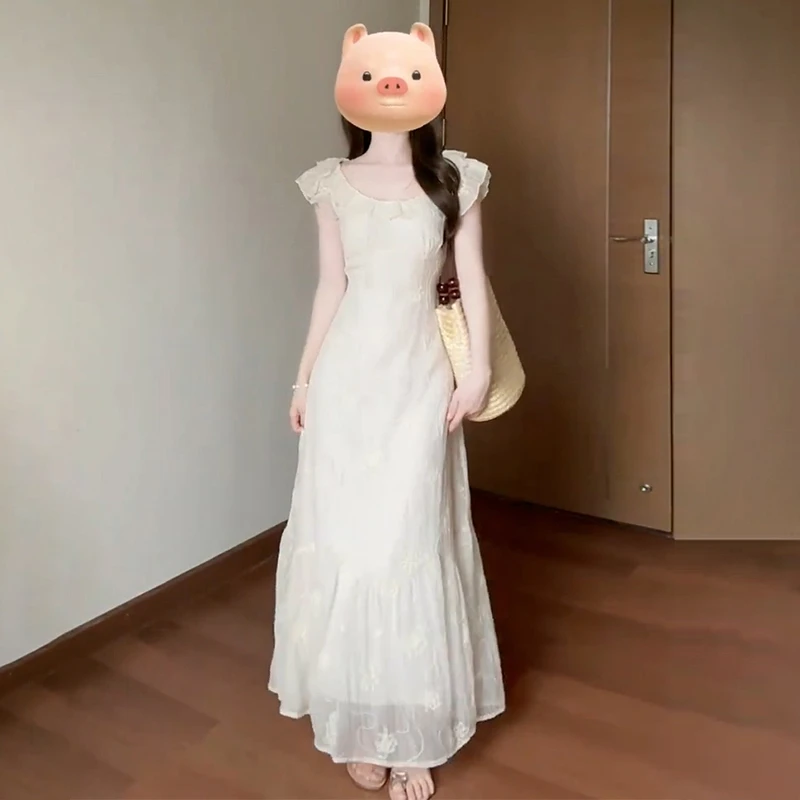 法式温柔风方领连衣裙子女夏季2025新款高级感气质长裙42436